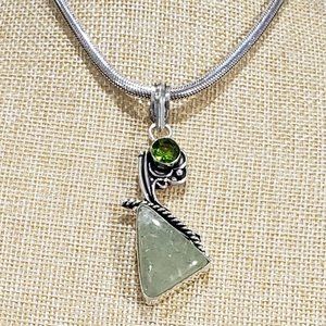 Prehnite, peridot gemstone, 925 silver necklace